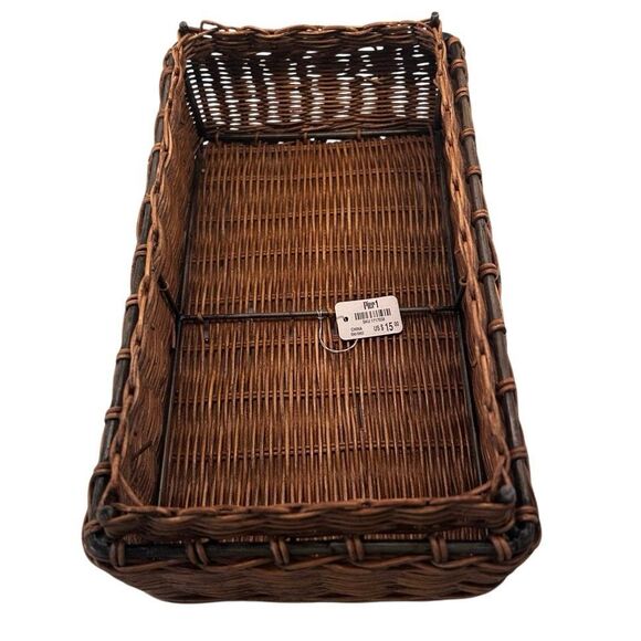 NWT Vtg Pier 1 Wicker Basket Medium Dark Brown Metal Frame Woven Rectangular - Picture 7 of 11